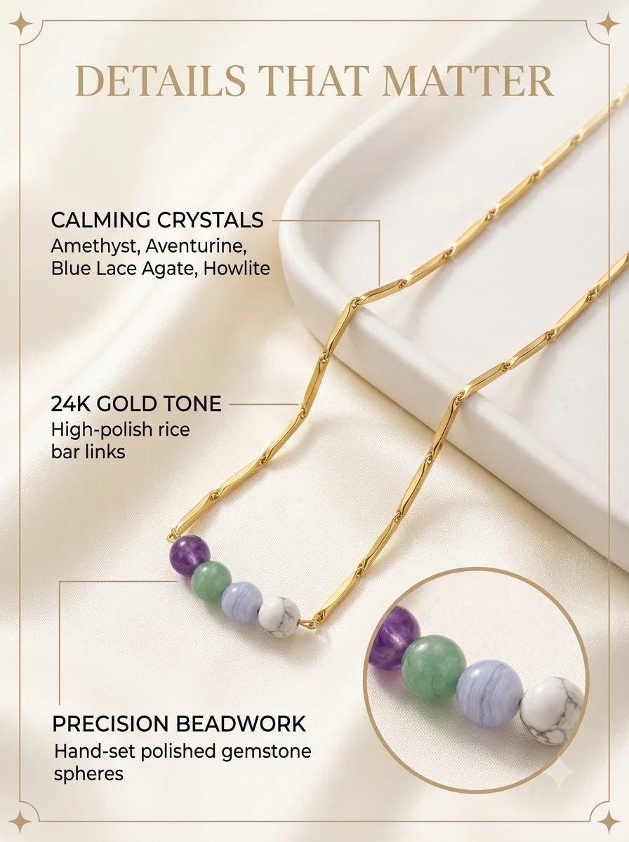 Celeste Pastel Chain detail: amethyst, aventurine, blue lace agate and howlite beads