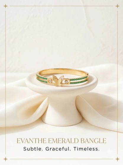 Evanthe Emerald Bangle 18k gold tone butterfly bangle with green pave