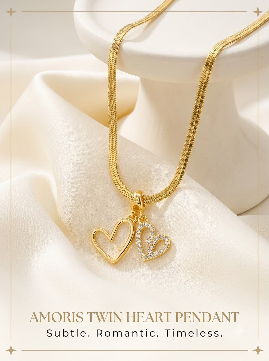 Amoris Twin Heart Pendant 24k gold tone twin open hearts