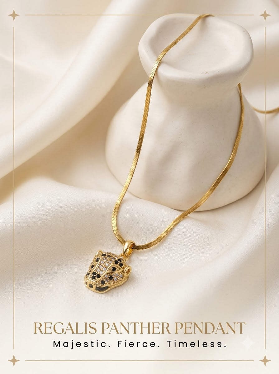 Regalis Panther Pendant 24k gold tone panther head with black and clear pave