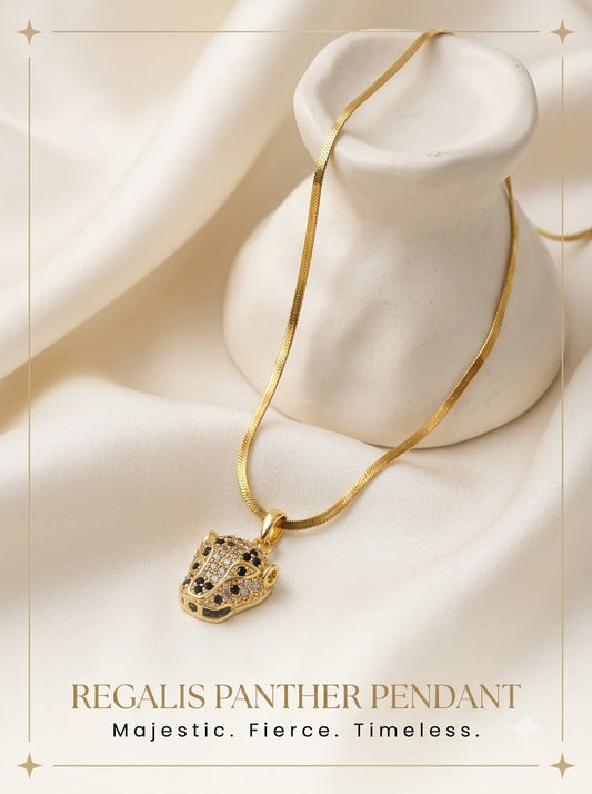 Regalis Panther Pendant 24k gold tone panther head with black and clear pave