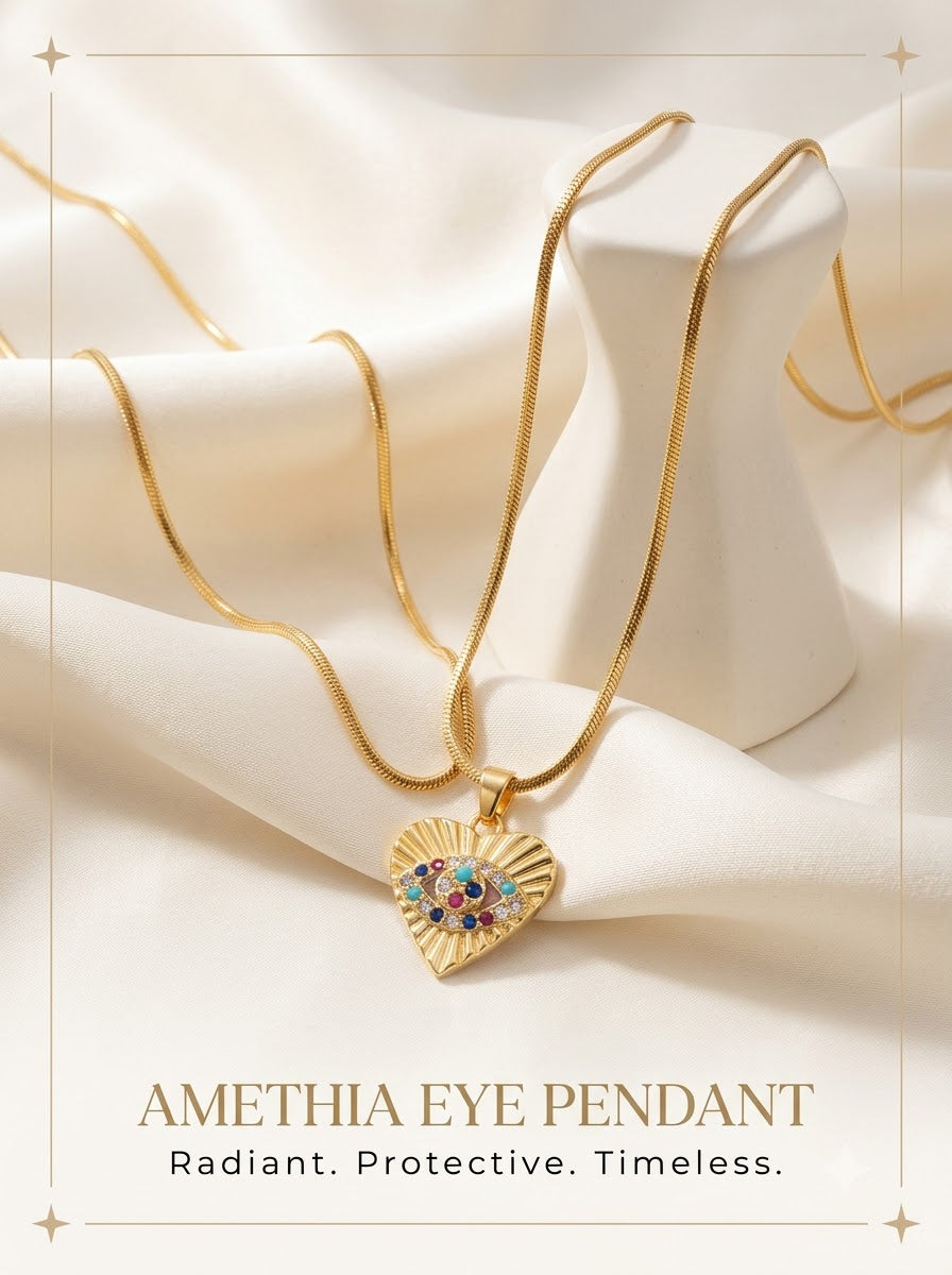Amethia Eye Pendant 24k gold tone heart with protective eye motif
