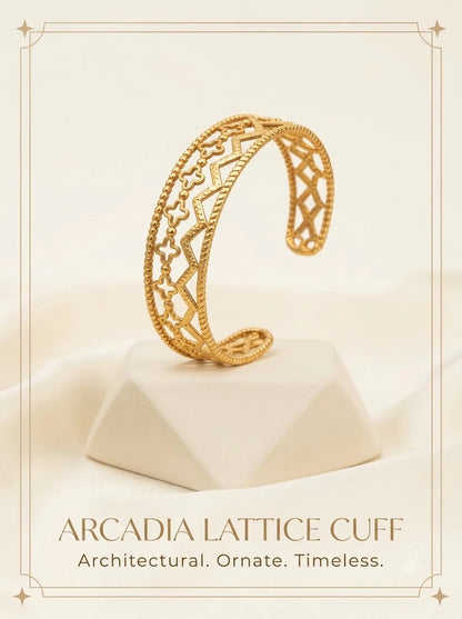 Arcadia Lattice Cuff 18k gold tone pierced openwork cuff bangle