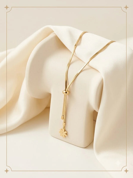 Florelle Lariat 18k gold tone adjustable drop necklace with flower charm