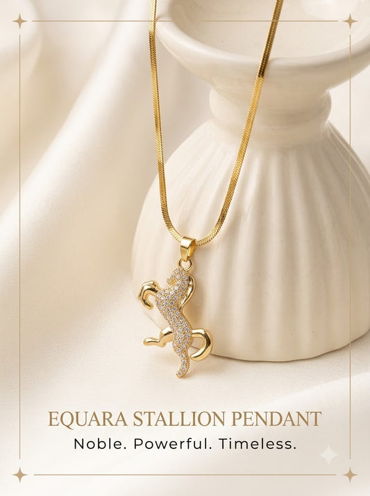 Equara Stallion Pendant 24k gold tone rearing horse with pave crystal body