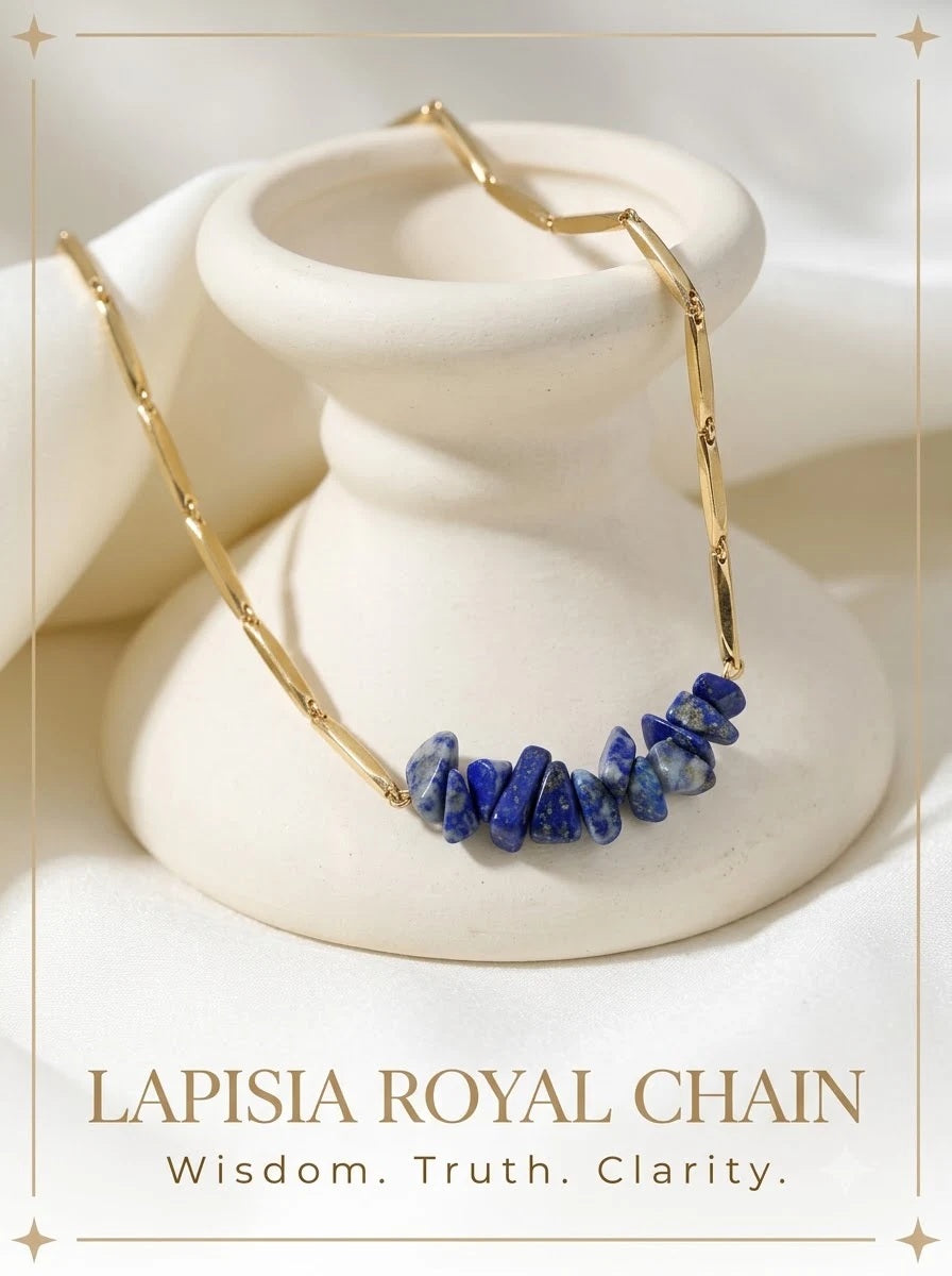 Lapisia Royal Chain 24k gold tone rice chain with lapis lazuli chips