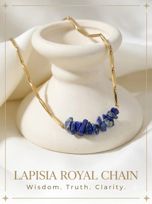 Lapisia Royal Chain 24k gold tone rice chain with lapis lazuli chips
