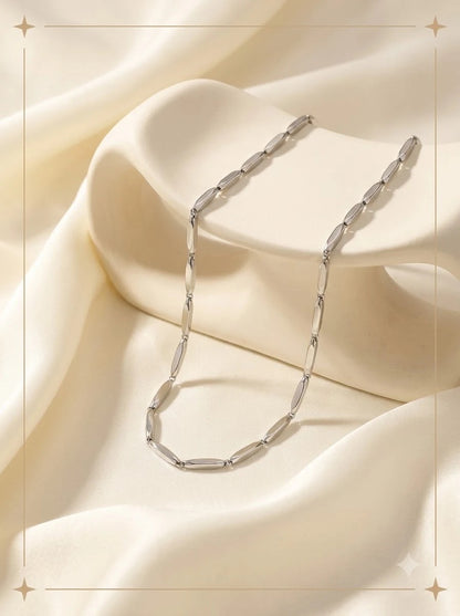 Vivare Silver Chain faceted silver rice bar link necklace