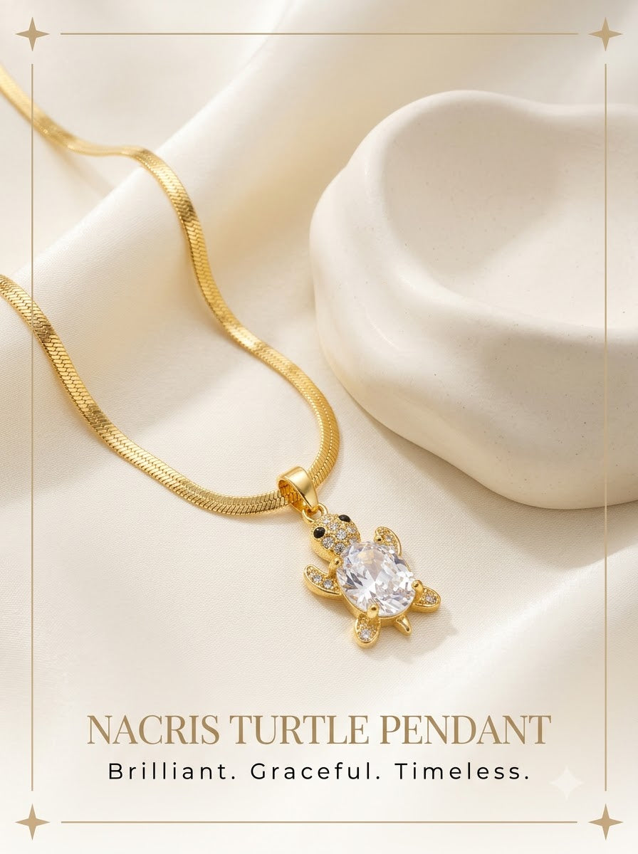 Nacris Turtle Pendant 24k gold tone turtle with faceted crystal shell