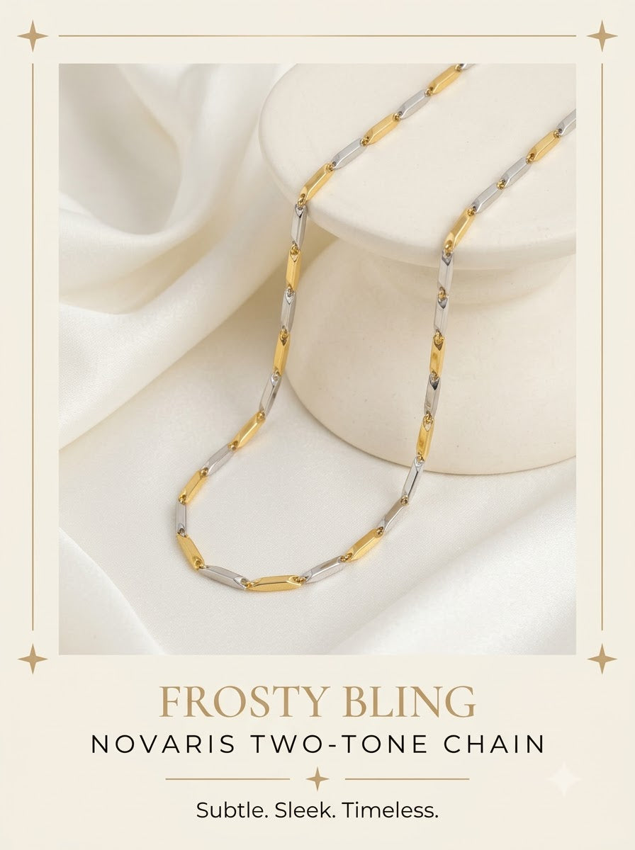 Novaris Two-Tone Chain gold and silver rice bar link necklace