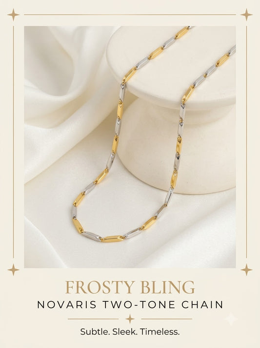 Novaris Two-Tone Chain gold and silver rice bar link necklace