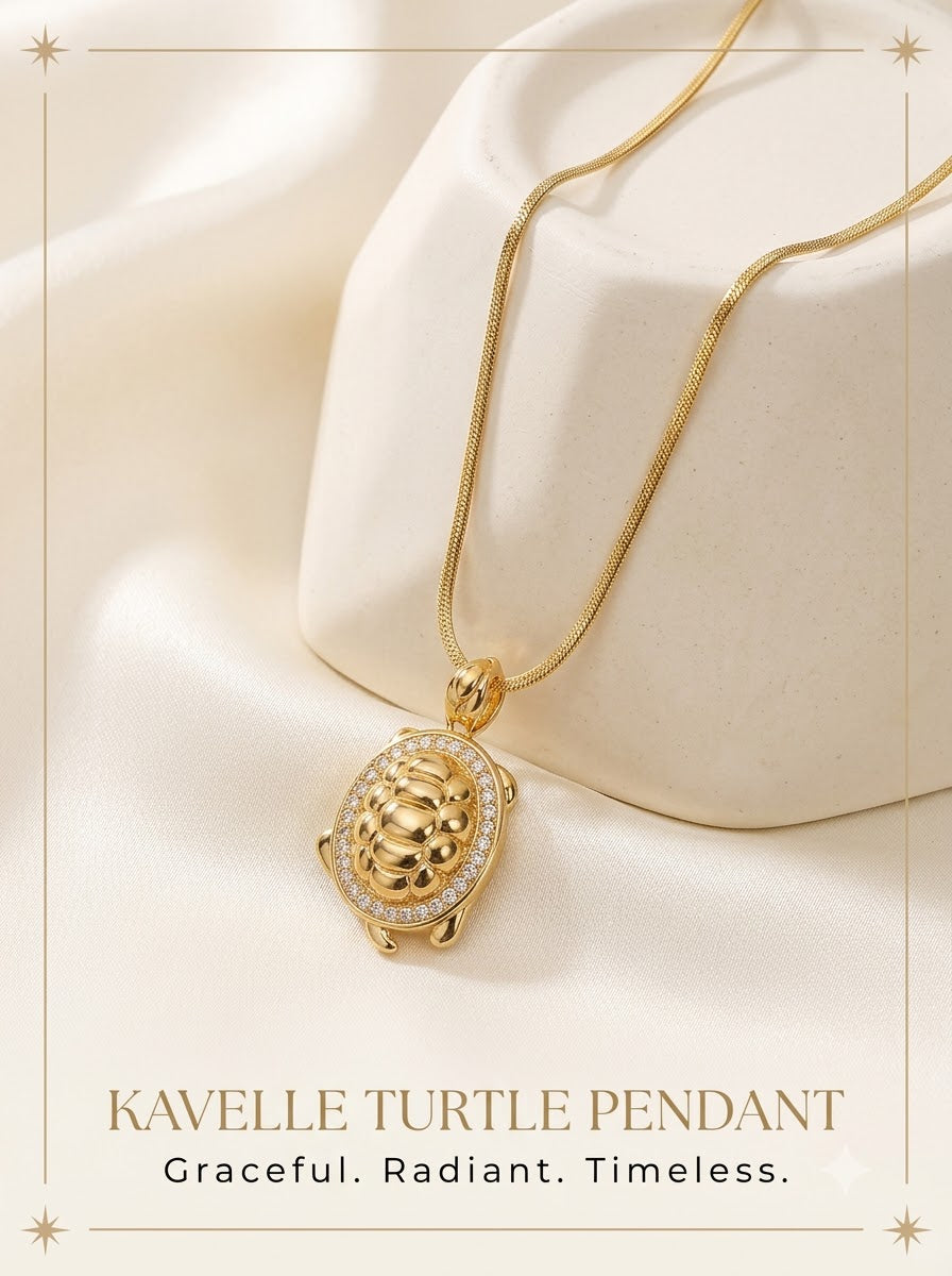 Kavelle Turtle Pendant 24k gold tone turtle with domed ribbed shell