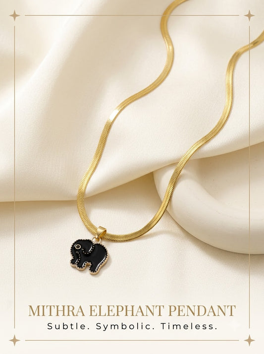 Mithra Elephant Pendant black enamel elephant with gold outline