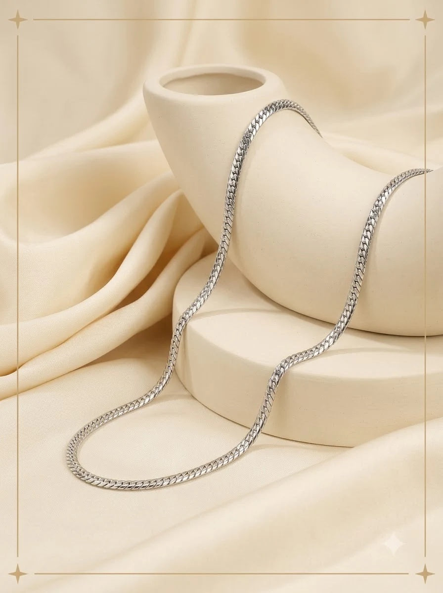 Valens Silver Chain braided flat curb necklace