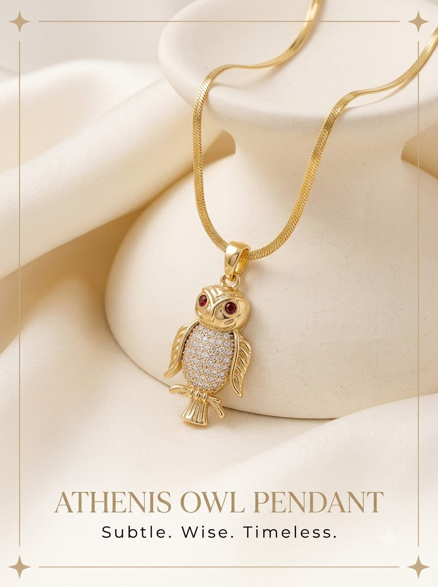 Athenis Owl Pendant 24k gold tone owl with pave crystal chest