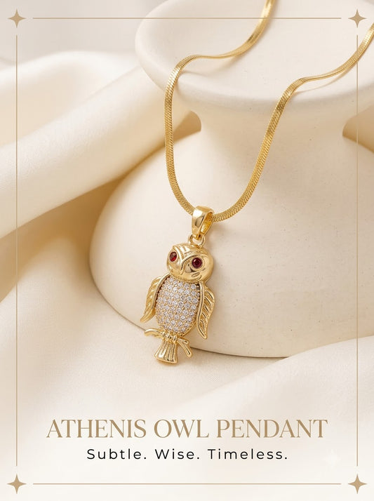 Athenis Owl Pendant 24k gold tone owl with pave crystal chest