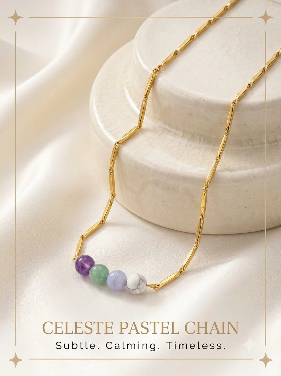 Celeste Pastel Chain 24k gold tone rice chain with calming pastel crystals