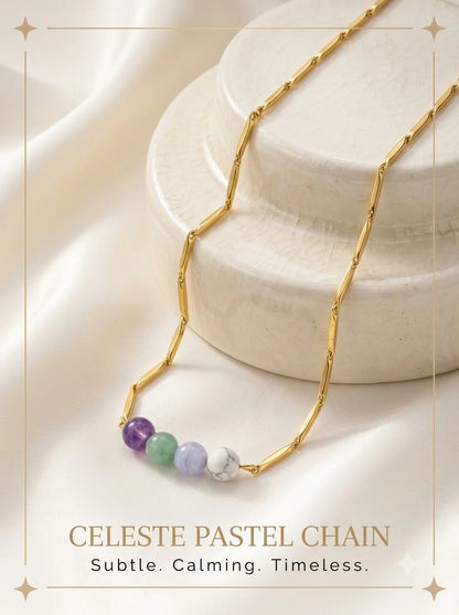 Celeste Pastel Chain 24k gold tone rice chain with calming pastel crystals