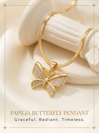 Papilia Butterfly Pendant 24k gold tone butterfly with pave crystal wings