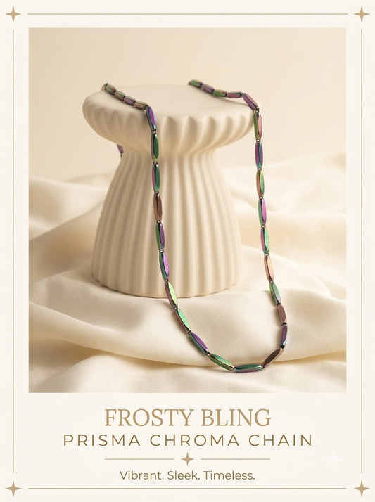 Prisma Chroma Chain iridescent rainbow rice bar link necklace