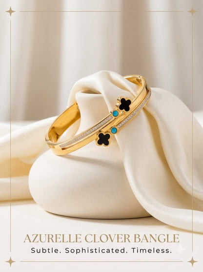 Azurelle Clover Bangle 18k gold tone bangle with black clover and turquoise