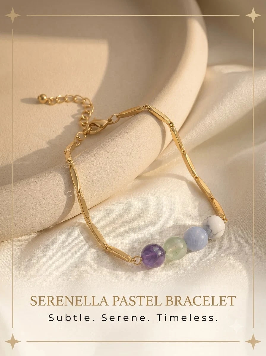 Serenella Pastel Bracelet 24k gold tone rice chain with calming crystal beads