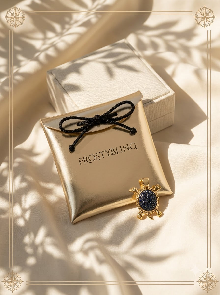 Orvala Tortoise Pendant in the Frosty Bling champagne-gold gift pouch