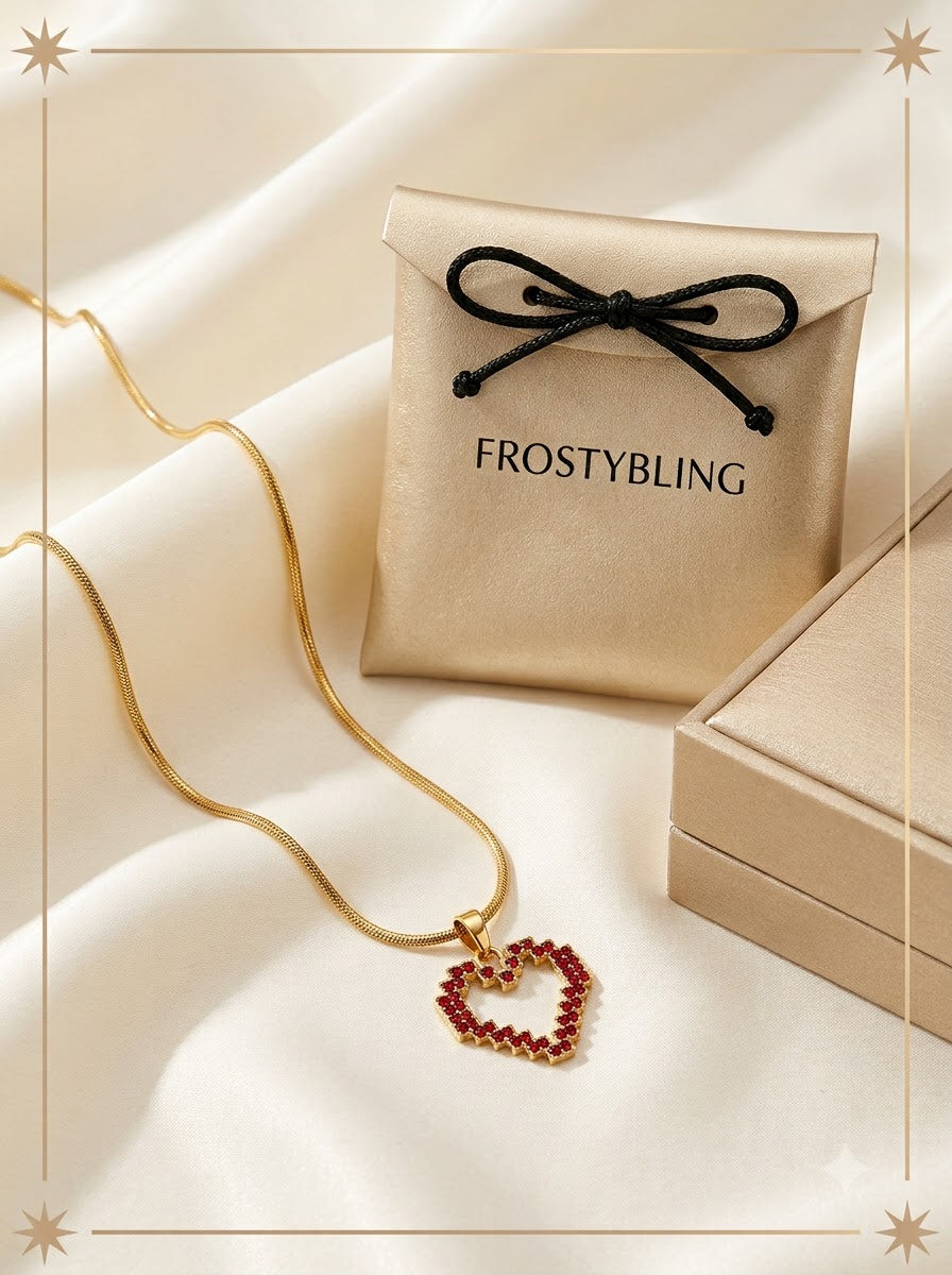 Pixelia Heart Pendant in the Frosty Bling champagne-gold gift pouch