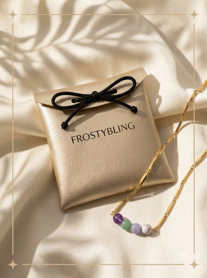 Celeste Pastel Chain in the Frosty Bling champagne-gold gift pouch