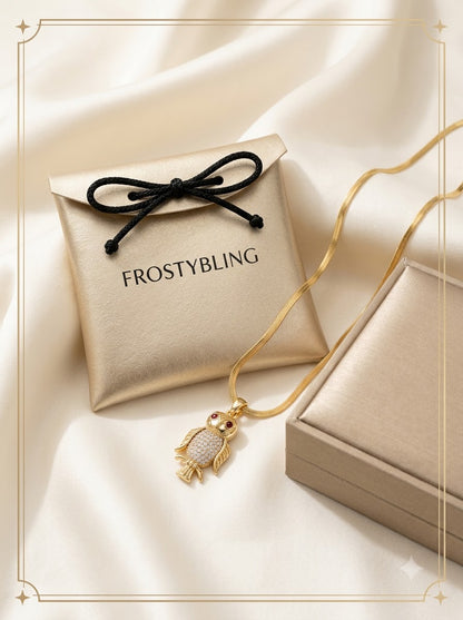 Athenis Owl Pendant in the Frosty Bling champagne-gold gift pouch