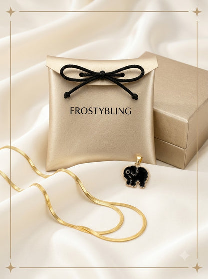 Mithra Elephant Pendant in the Frosty Bling champagne-gold gift pouch