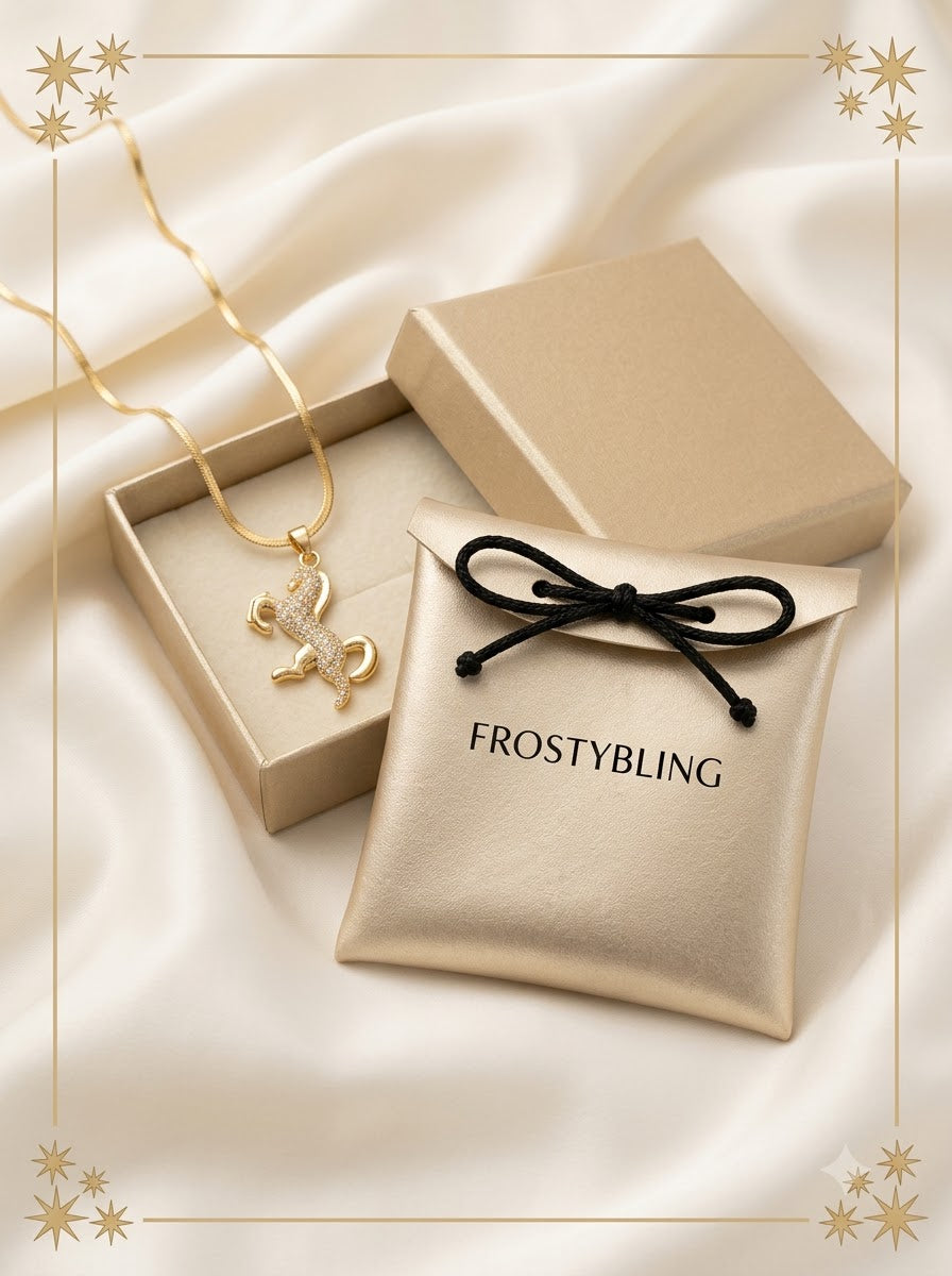 Equara Stallion Pendant in the Frosty Bling champagne-gold gift pouch