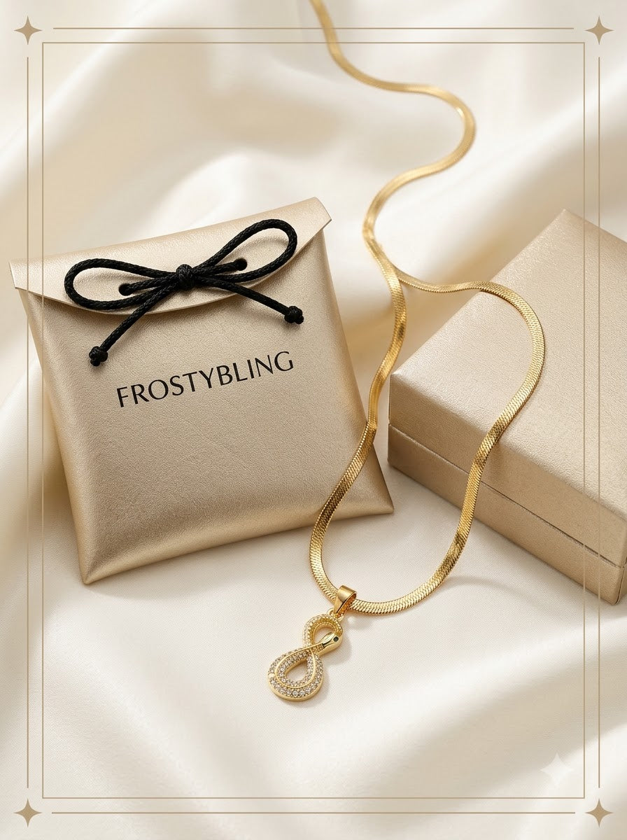 Ourovia Serpent Pendant in the Frosty Bling champagne-gold gift pouch