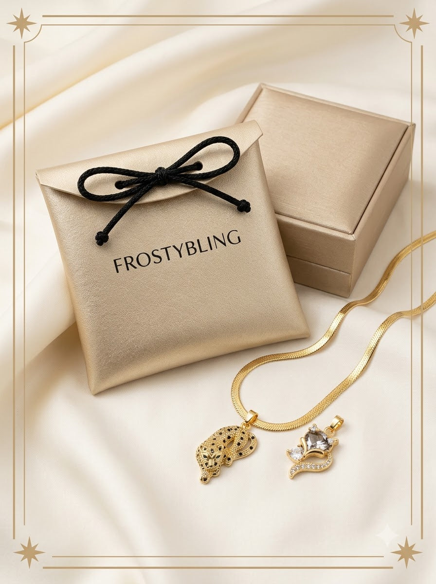 Vulpia and Vyrah Duo Set in the Frosty Bling champagne-gold gift pouch
