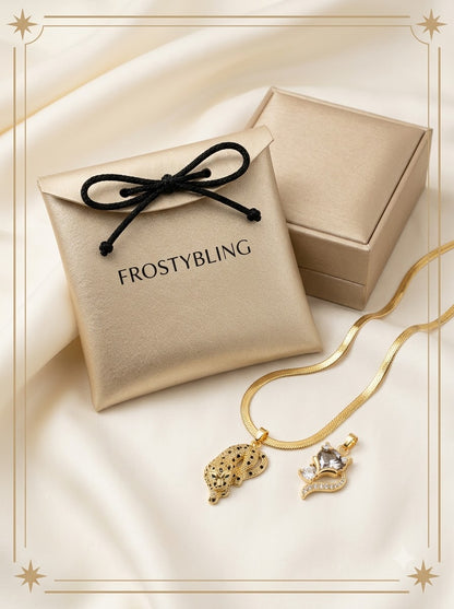 Vulpia and Vyrah Duo Set in the Frosty Bling champagne-gold gift pouch