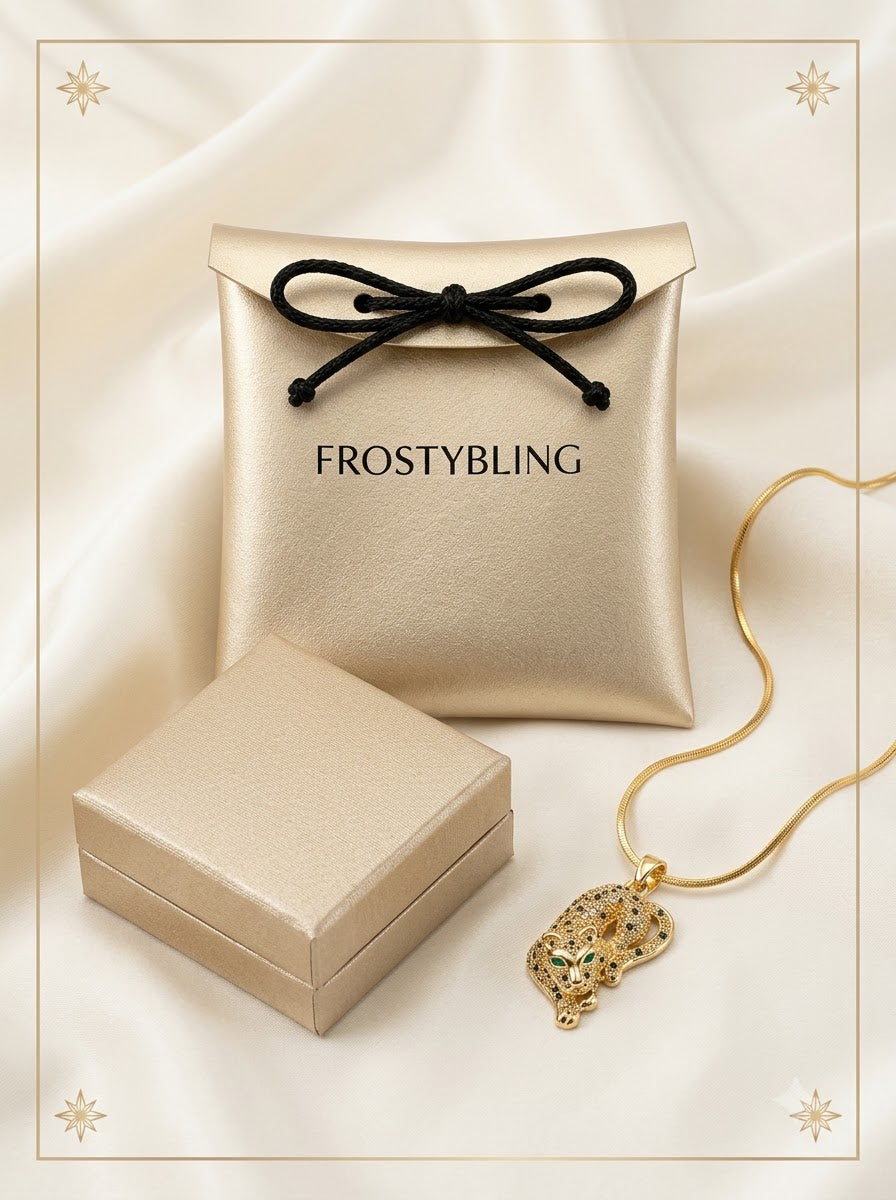 Vyrah Tiger Pendant in the Frosty Bling champagne-gold gift pouch