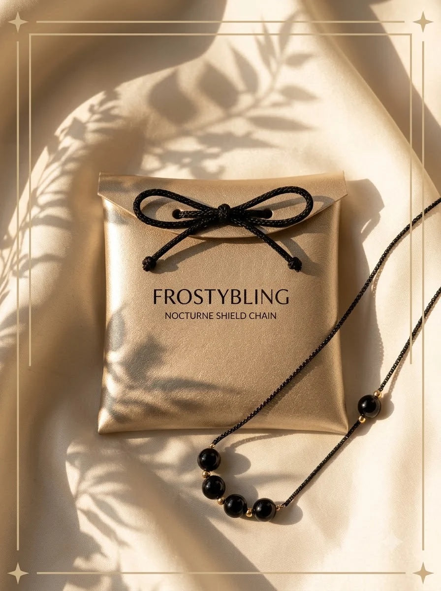 Nocturne Shield Chain in the Frosty Bling champagne-gold gift pouch