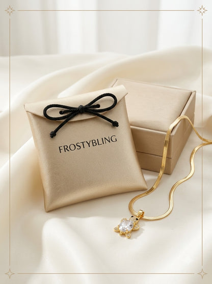 Nacris Turtle Pendant in the Frosty Bling champagne-gold gift pouch
