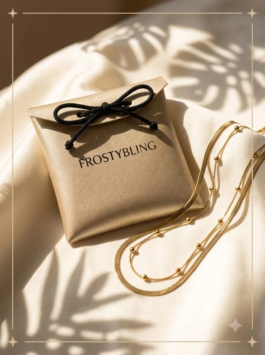 Syrenne Dual Chain in the Frosty Bling champagne-gold gift pouch