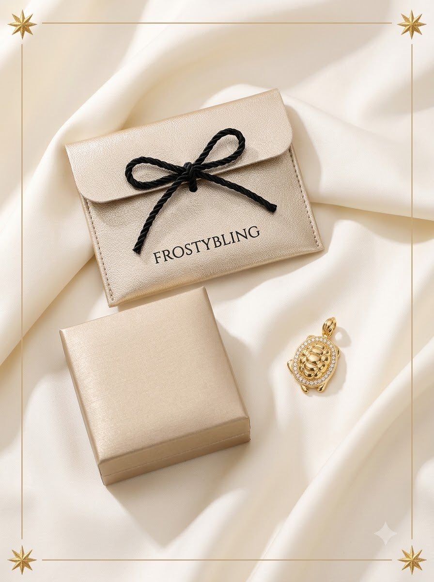 Kavelle Turtle Pendant in the Frosty Bling champagne-gold gift pouch