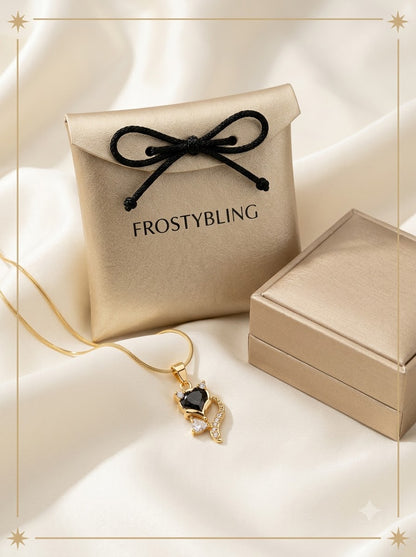 Vulpia Fox Pendant in the Frosty Bling champagne-gold gift pouch