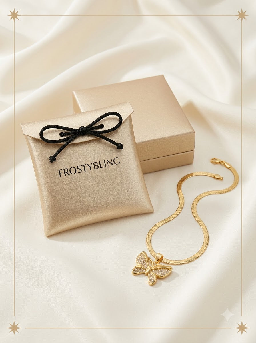 Papilia Butterfly Pendant in the Frosty Bling champagne-gold gift pouch