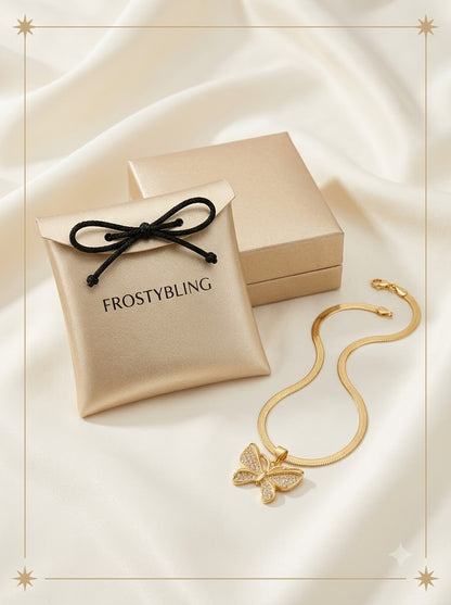 Papilia Butterfly Pendant in the Frosty Bling champagne-gold gift pouch