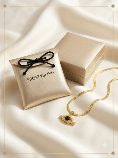 Oculia Eye Pendant in the Frosty Bling champagne-gold gift pouch
