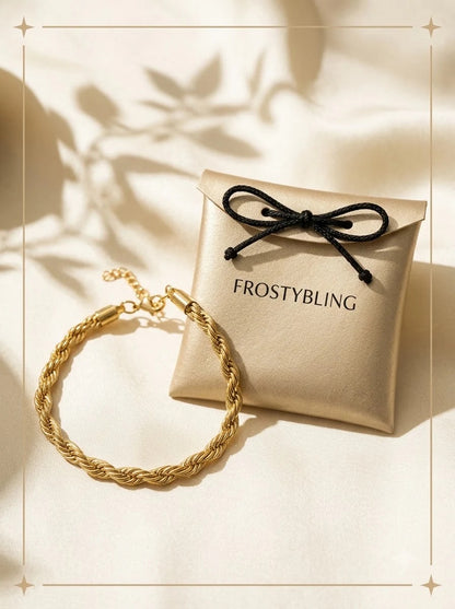 Lyrian Rope Bracelet in the Frosty Bling champagne-gold gift pouch