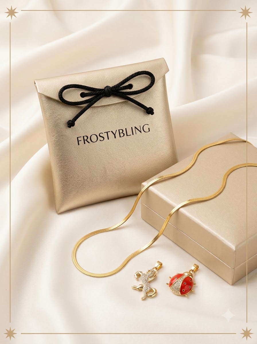 Equara and Luminara Duo Set in the Frosty Bling champagne-gold gift pouch