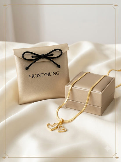 Amoris Twin Heart Pendant in the Frosty Bling champagne-gold gift pouch