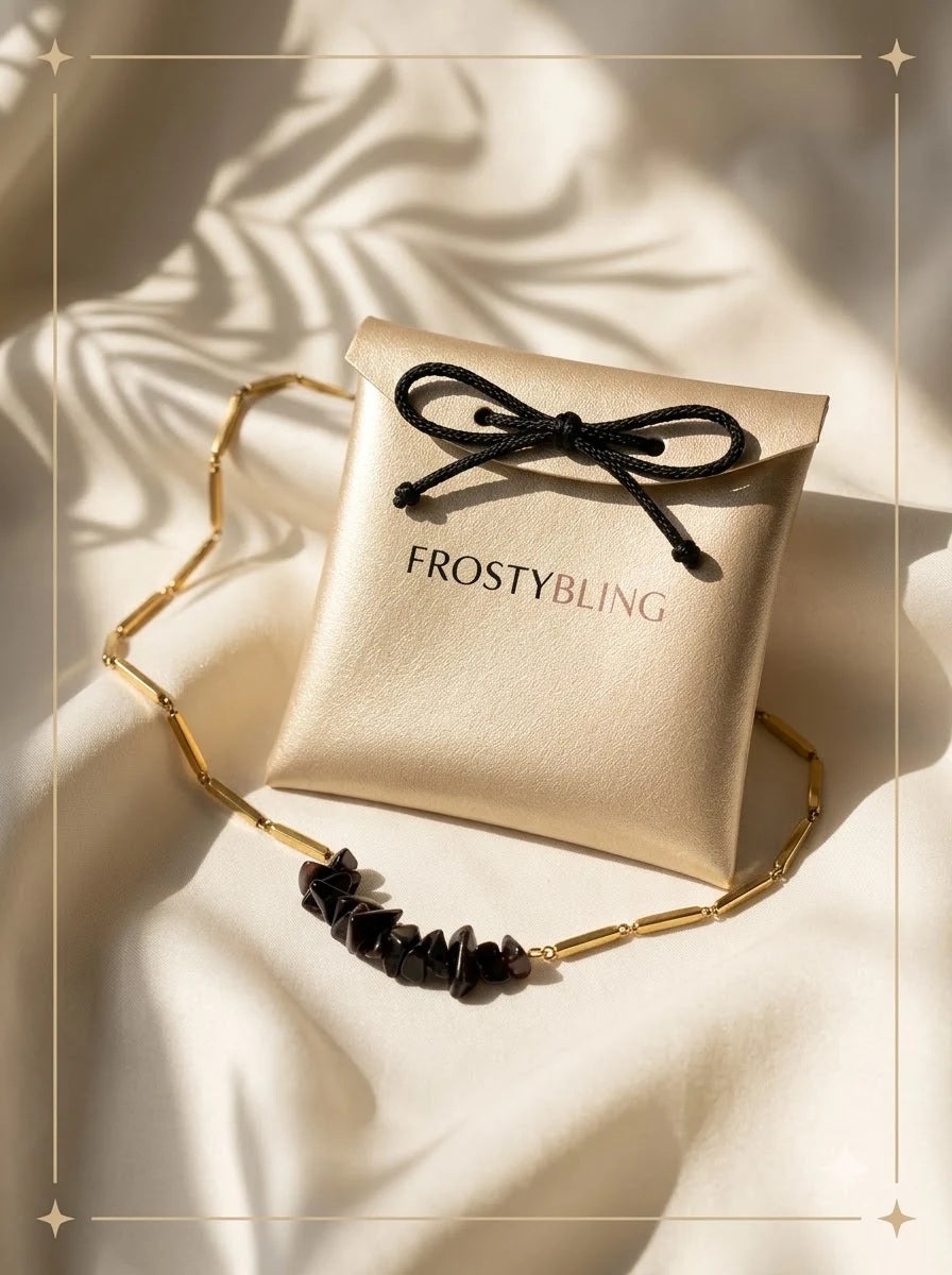 Vantis Grounding Chain in the Frosty Bling champagne-gold gift pouch