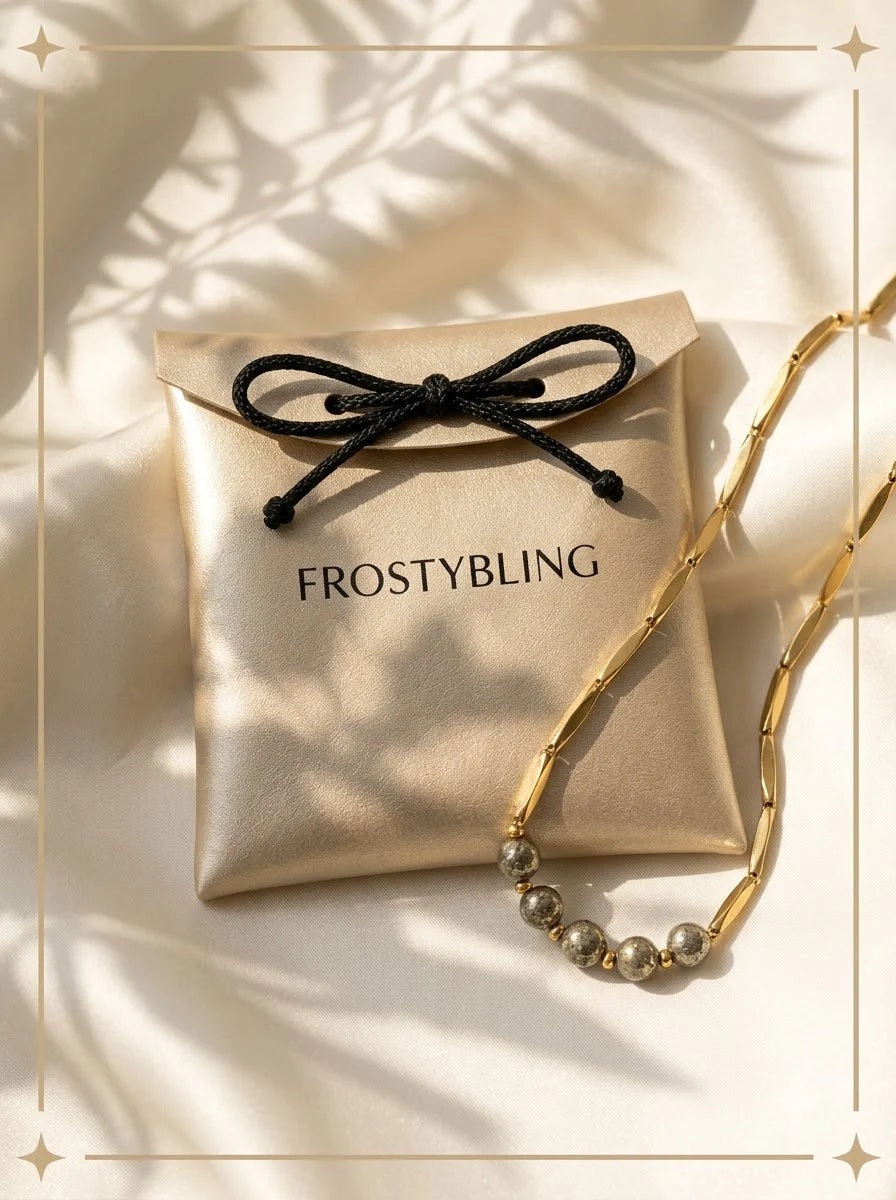 Solari Prosper Chain in the Frosty Bling champagne-gold gift pouch
