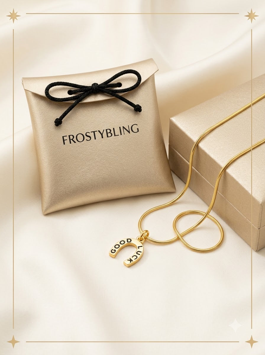 Lucera Horseshoe Pendant in the Frosty Bling champagne-gold gift pouch